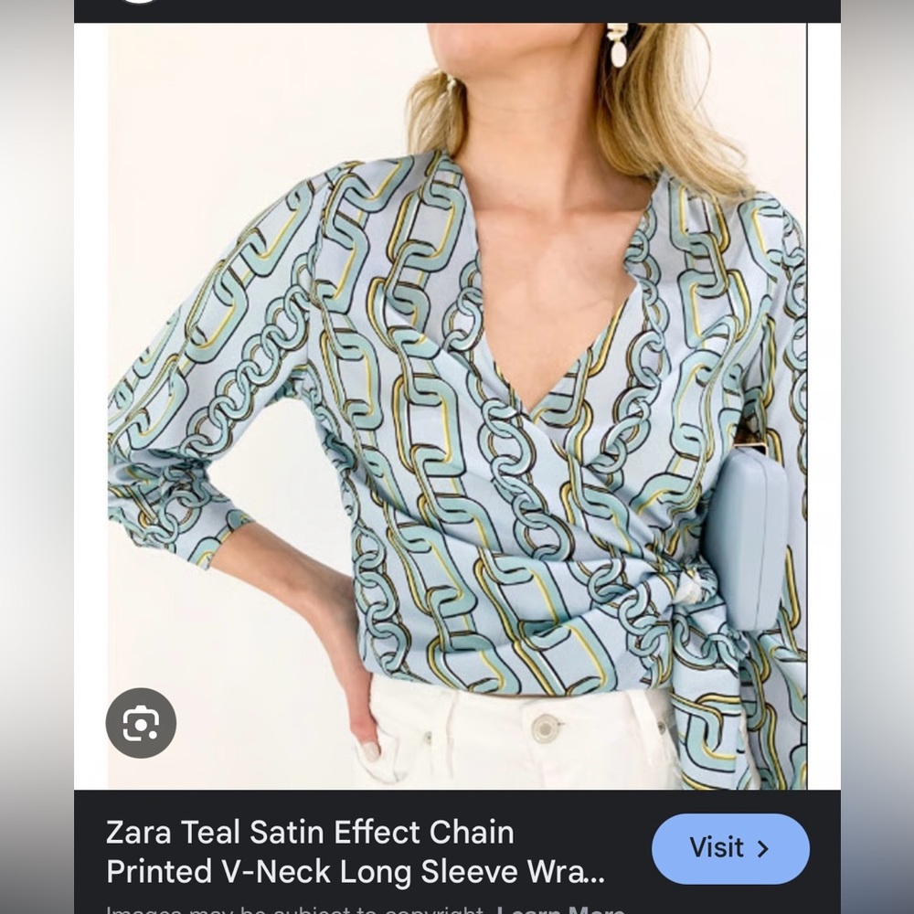 Zara Gray and Yellow Chain Print Wrap Blouse